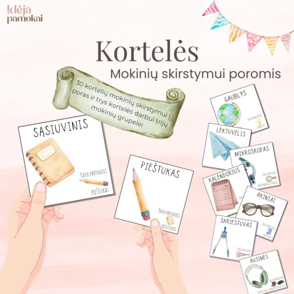 Kortelės mokinių skirstymui poromis